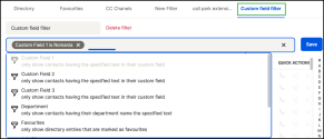 Filtering directory contacts by custom field value in 8x8 Frontdesk using the Custom field filter tab