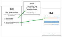  8x8 pre-authentication screen showing browser sign-in and username and password paths to access your 8x8 Work account