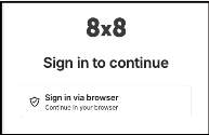 8x8 pre-authentication screen enforcing SSO browser sign-in on managed devices