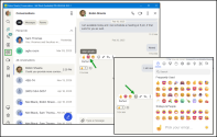 React to a message using the quick-reaction bar or emoji picker with categorized and frequently used options