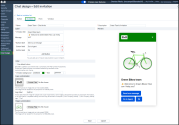 8x8 Admin Console showing the  Chat Design > Add invitation screen with fields for title, message, button labels, color and logo customization, and a preview panel displaying the chat invitation layout