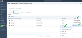 Codes tab   - Enable the display of the ID column in the Codes table for a selected transaction code list