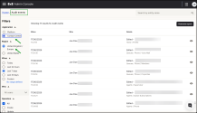 Administrator filtering Contact Center audit events by UK/Europe region to review tenant changes in 8x8 Admin Console