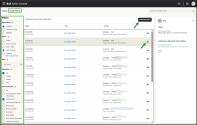 8x8 Admin Console Audit events page showing filters on the left to refine results by application, date range, user, operation, and impacted entity. The main table lists audit records, and a details panel on the right displays information for the selected event