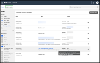 8x8 Admin Console Audit events page showing a list of administrative actions with filters on the left. The table displays columns for When, Who, and Details, including entries performed by an impersonated user