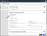 8x8 Admin Console Single Sign-On Integration (SSO) page showing Microsoft Azure AD selected as the identity provider with fields for SAML settings, including sign-in URL, sign-out URL, and certificate upload