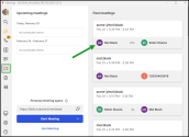 Select a past meeting under the Past meetings list to view the participants, recordings and highlights, action items, summary, and transcript, if any