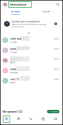 The Interactions screen with the “My Inbox” tab selected, showing a list of recent conversations with timestamps. At the bottom, “My queues” indicates the number of enabled queues, along with navigation icons