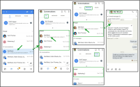 View pinned conversations in 8x8 Work for Mobile across All, Messages, and Rooms tabs; tap a pinned item to open the conversation