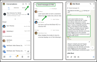 View and navigate saved messages in 8x8 Work for Mobile; tap the three-dot  icon to open Saved messages, then tap to jump to that message
