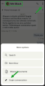 Unpin a conversation in Work for Mobile from within the chat via three-dot options menu; conversation removed from Pinned section