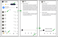 The Recordings tab showing a list of call recordings, a transcript view for a selected call, and options to download the transcript or audio recording