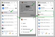 Pin a conversation from within the chat in 8x8 Work for Mobile via three-dot menu; conversation moves to Pinned section