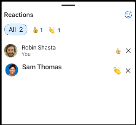 Reactions panel showing all emoji reactions per sender; filter by emoji type or remove your own reaction