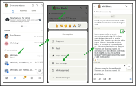 Save a message in 8x8 Work for Mobile via the long-press message and select Save message;  the saved message has a bookmark icon in the conversation