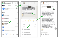 Save a message in 8x8 Work for Mobile via the long-press message and select Save message; saved message marked with a bookmark icon in conversation